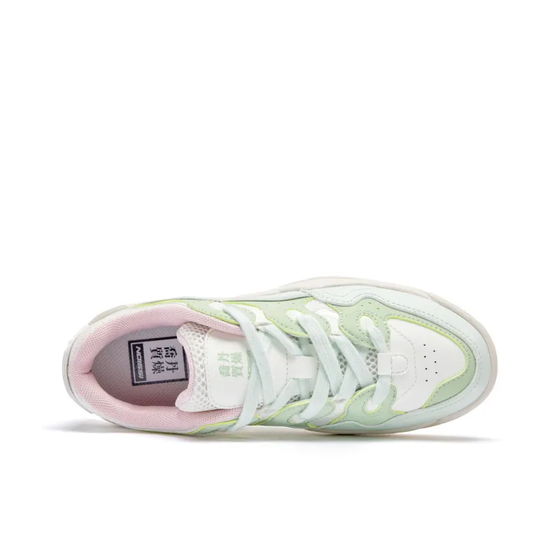 QIAODAN Anti Slip Wear Resistant Low Top Skateboard Shoes Women's Green White-3