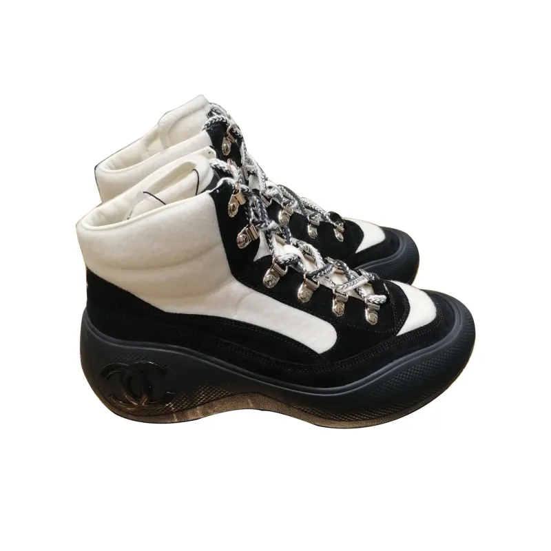 CHANEL High Top Casual Shoes Women's Ivory White And Black-3