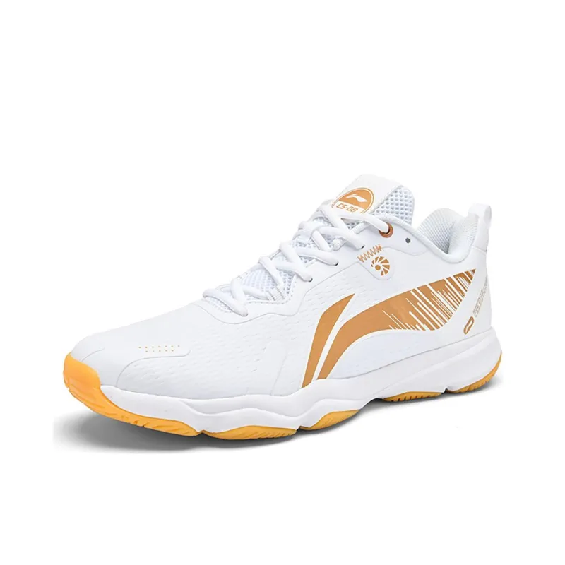 LiNing Anti-Slip And Wear-Resistant Cushioning Support Low-Top Badminton Shoes Unisex White Gold-1