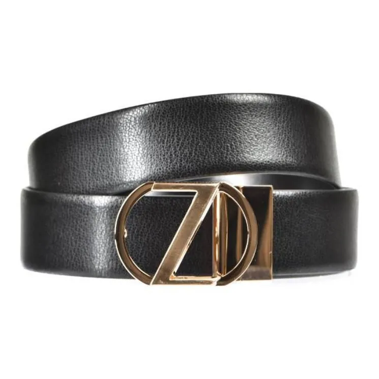 Zegna Solid Color Design, Pin Buckle Calfskin Leather Belts Men's Black-0