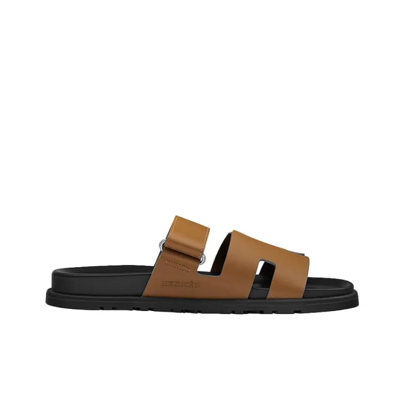 HERMES Chypre Slide Slippers Men's Brown-1