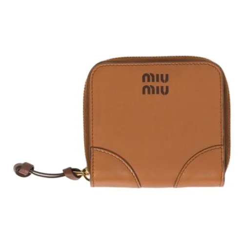 MIU MIU Leather Wallet Small Size Women's Brown & Woody Brown