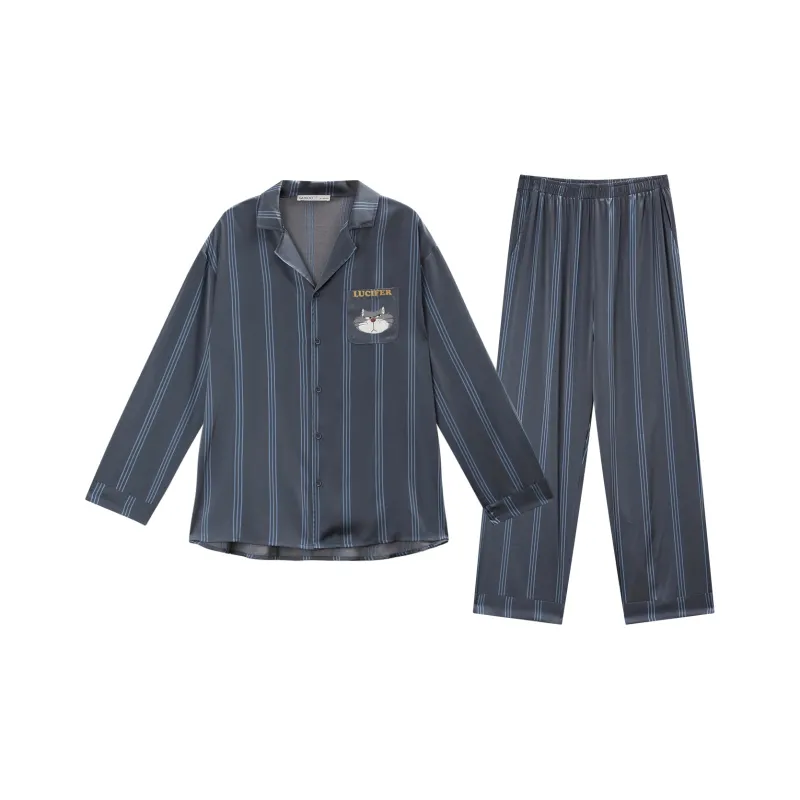 GUKOO x DISHINI LUSIFU LIANMING Pajama Set Men's Dark Cyan Gray-0