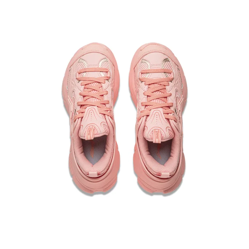 LiNing Star Shock Absorbers Slip Resistant, Abrasion Resistant, Breathable Low Top Chunky Sneakers Women's Pink Orange-3