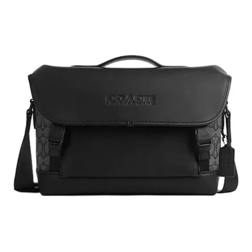 COACH League Cow Leather Patchwork With Fabric Shoulder Bag Crossbody Bag Handbag Men's Black