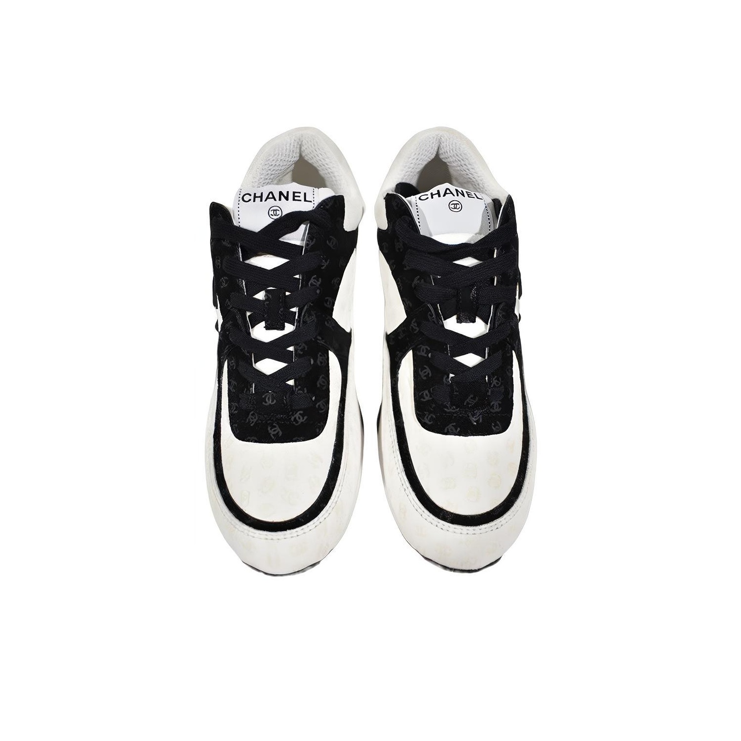 CHANEL Cc Embossed Logo White Black Suede Women's - POIZON