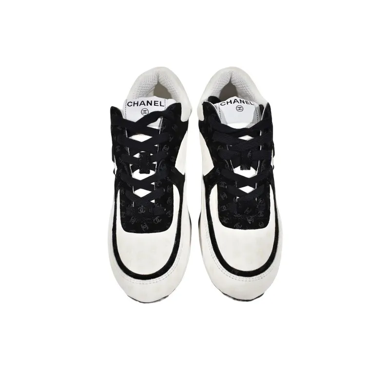 CHANEL Cc Embossed Logo White Black Suede Women's-3