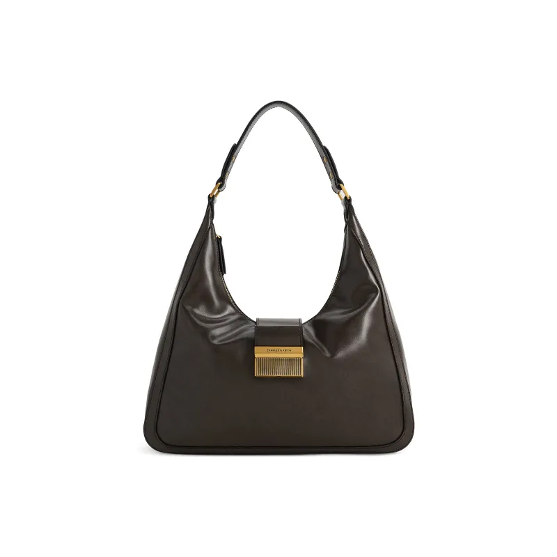 CHARLES&KEITH PU Shoulder Bag Large Size Women's Dark Moss/Toffee-0