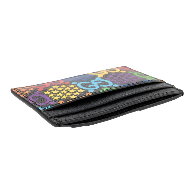 GUCCI Leather Money Clip Card Holder Card Case Unisex Black/Multicolor-2