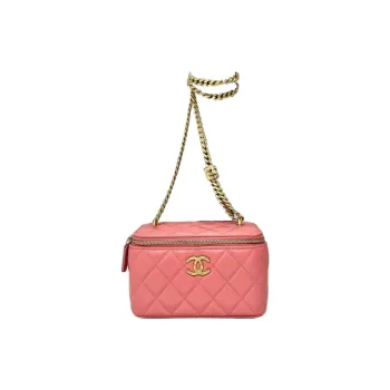 CHANEL Leather Small Square Box Shoulder Bag, Crossbody Bag Women's Pink