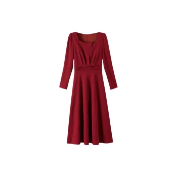 Late White Long Sleeved Dresses Women's Burgundy