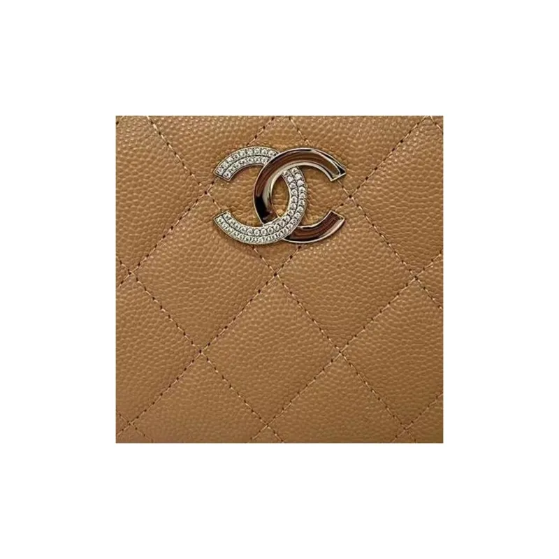 CHANEL Leather Wallet Women's Brown-1