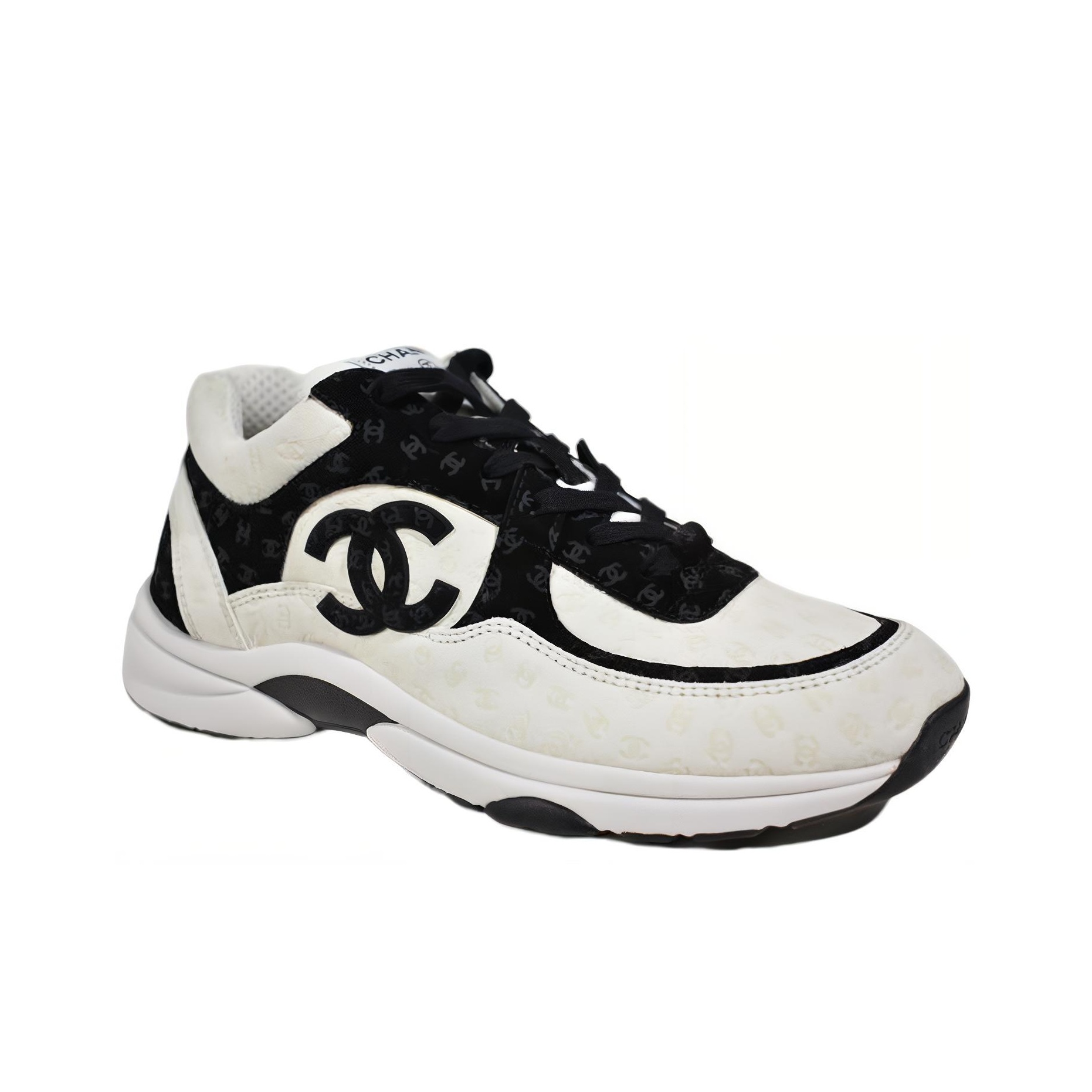 CHANEL Cc Embossed Logo White Black Suede Women's Original