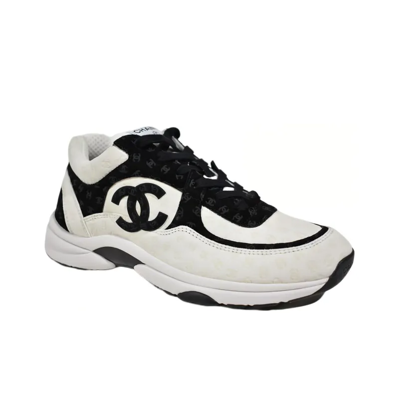 CHANEL Cc Embossed Logo White Black Suede Women's-2