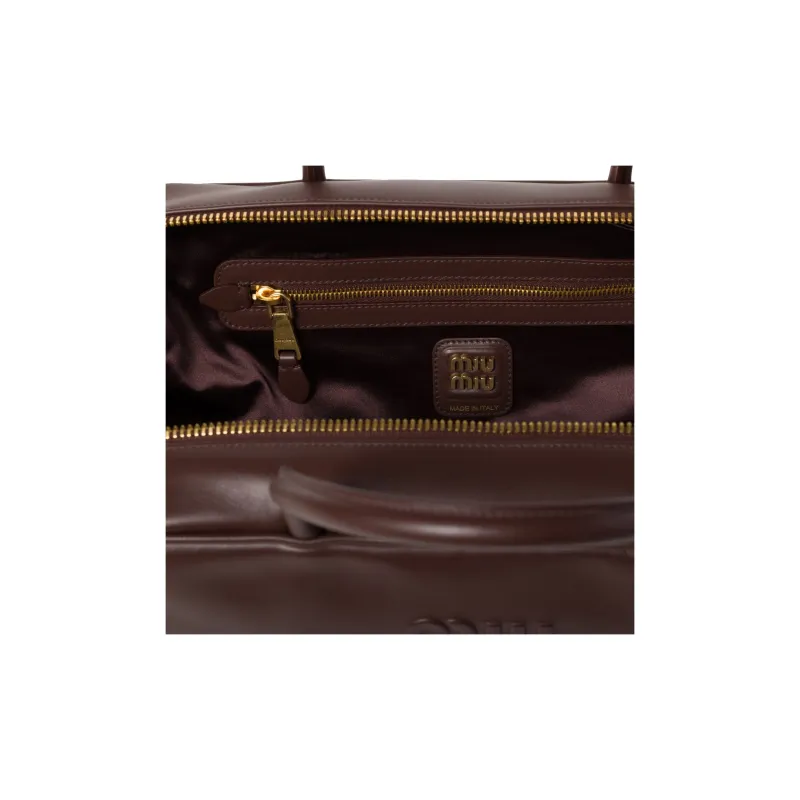 MIU MIU Beau Calfskin Bowling Bag Shoulder Bag Handbag Large Size Women's Briarwood-3