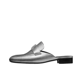 HERMES Slip Resistant Closed Toe Slippers Women's Silver