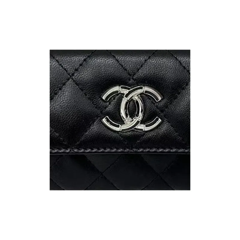 CHANEL Lambskin Card Holder, Wallet Women's Black-1