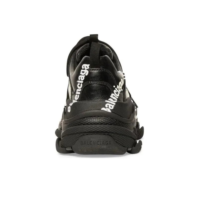 Balenciaga Triple S All Over Logo Black White Women's-3
