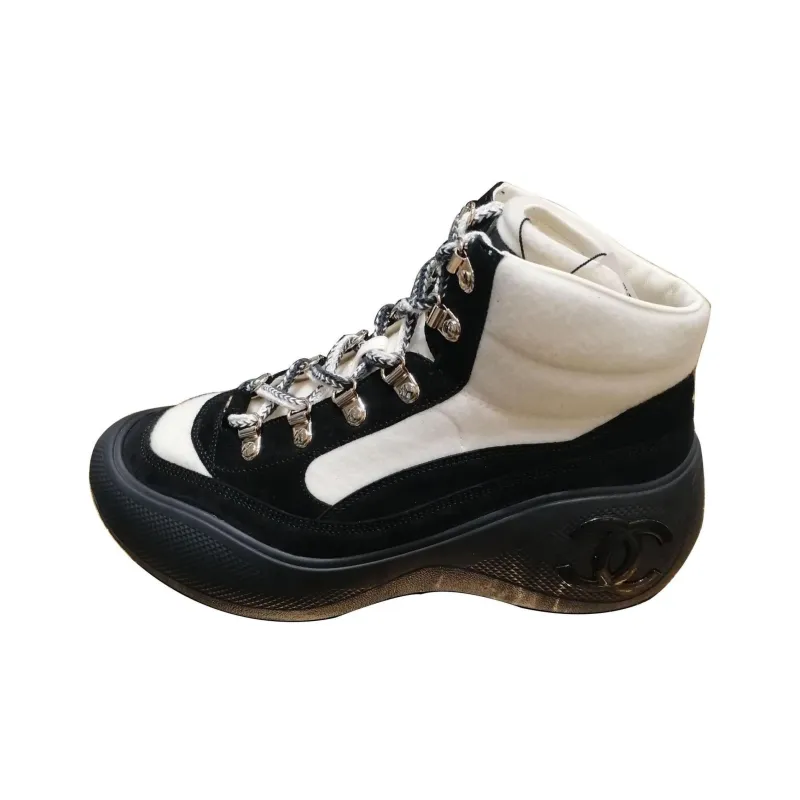CHANEL High Top Casual Shoes Women's Ivory White And Black-1