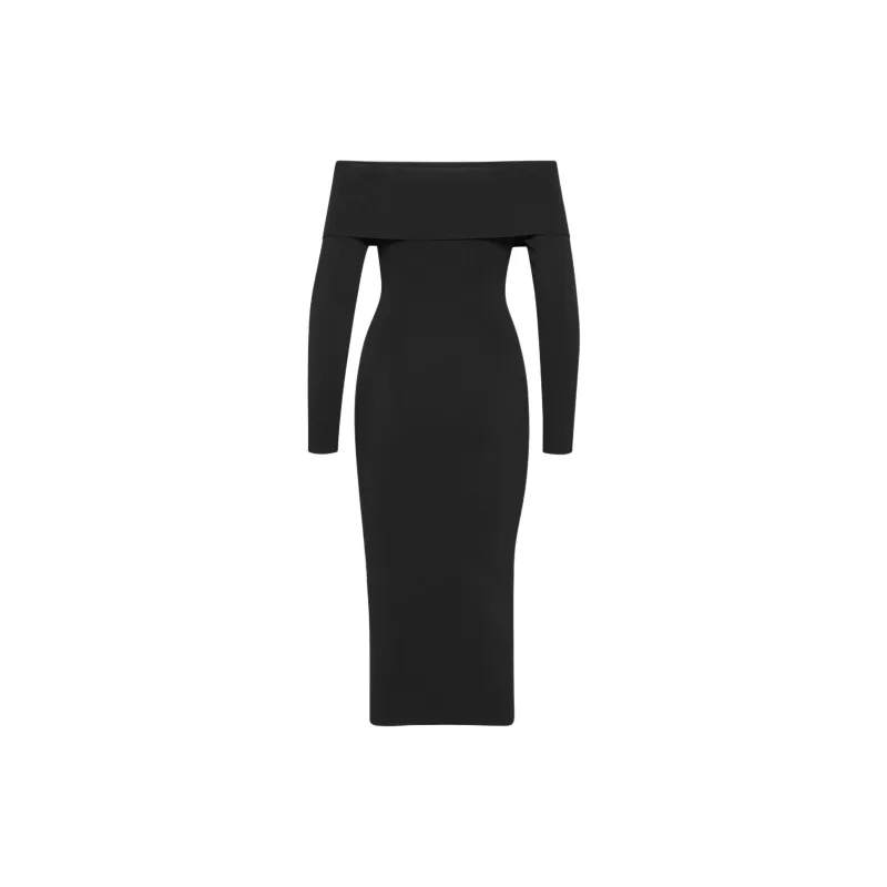 ARITZIA Babaton Sculpt Knit Section Dress Long-Sleeved Dresses Women's Black-1