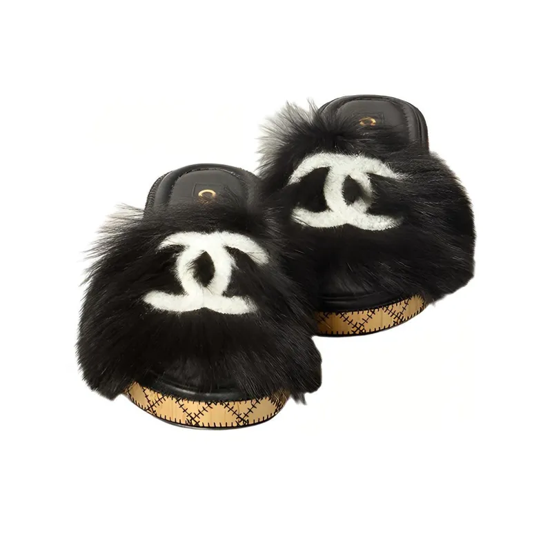 CHANEL Closed Toe Slippers Women's Black-3