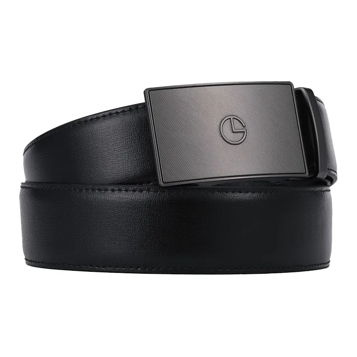 GOLDLION Automatic Buckle Business Alloy Smooth Finish Relief Logo Top Grain Cow Leather Belts Men's-1