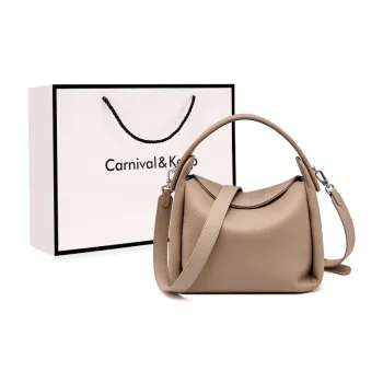 Carnival Keep Top Grain Cow Leather Handbags Shoulder Bag Crossbody Bag Regular Women's Milk Tea Beige/Black