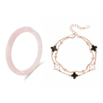 Muyan Colored Glaze Cherry Blossom Four Leaf Clover Bangle Set Women's