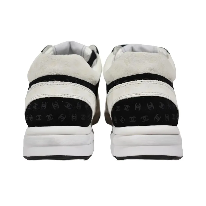 CHANEL Cc Embossed Logo White Black Suede Women's-4