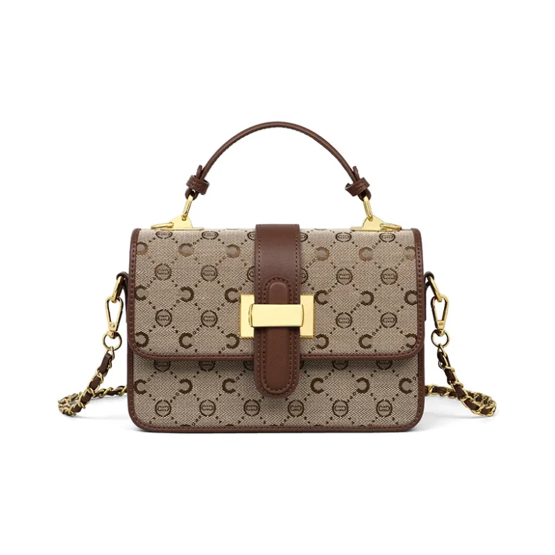 C°BANNER Synthetic Leather One Shoulder Portable Small Square Bag, Crossbody Bag Regular Women's Khaki-3