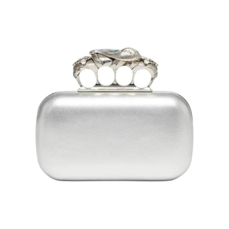 Alexander McQueen Lambskin One Shoulder Crossbody Clutches Women's Silver-0