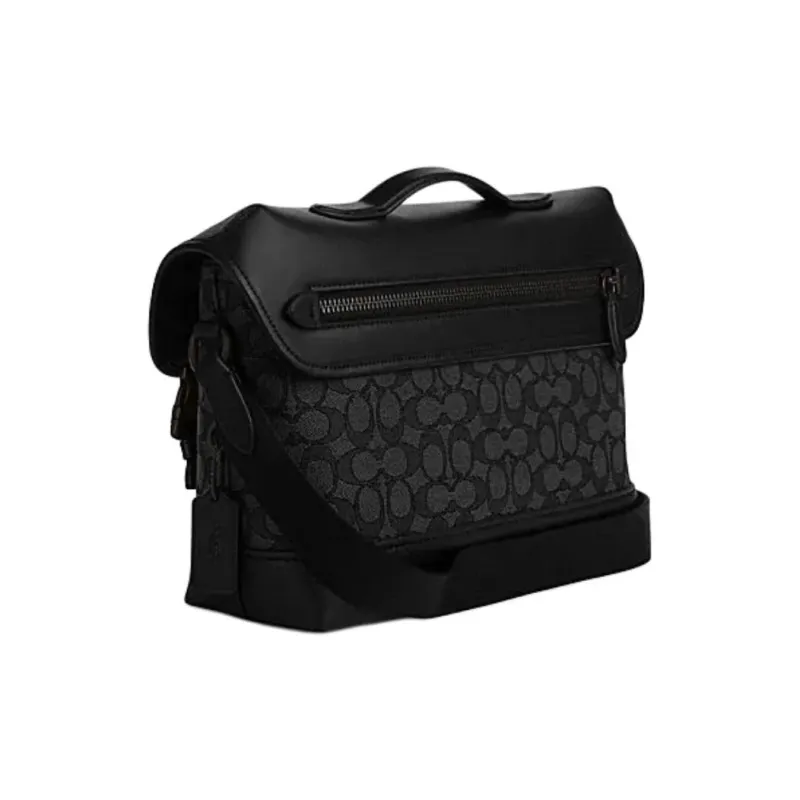 COACH League Cow Leather With Fabric Shoulder Bag, Crossbody Bag, Handbag Men's Black-1