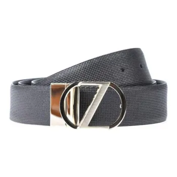Zegna Logo Emblem, Smooth Buckle Leather Belts Men's Black