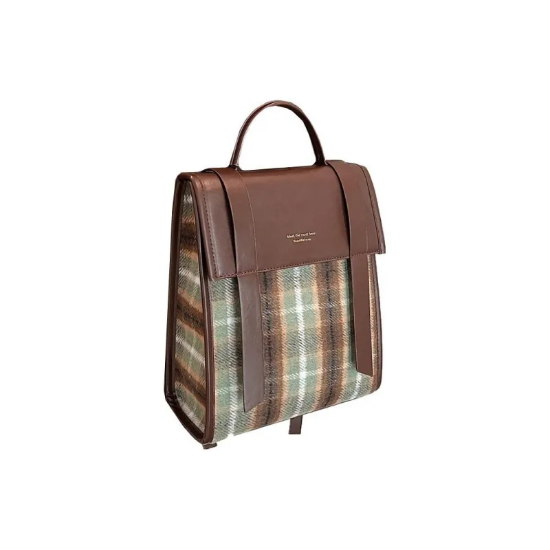 RKM PU Patch Woolen Backpack Regular Women's Black/Coffee-6