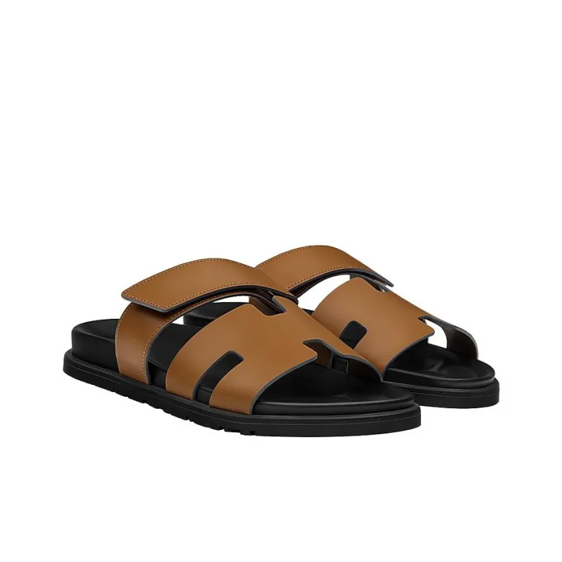 HERMES Chypre Slide Slippers Men's Brown-2