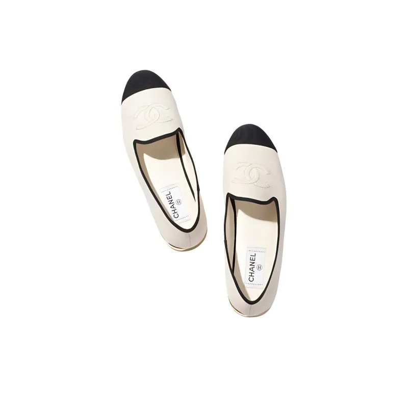CHANEL Cc Loafers White Black Lambskin Women's-4