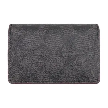 COACH Card Case PVC With Leather Wallet Unisex Black