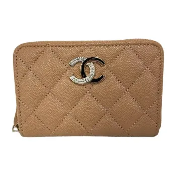 CHANEL Leather Coin Purse Women's Brown