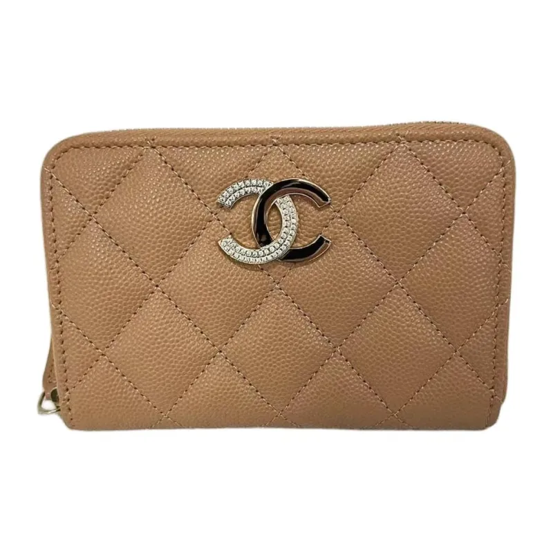 CHANEL Leather Coin Purse Women's Brown-0