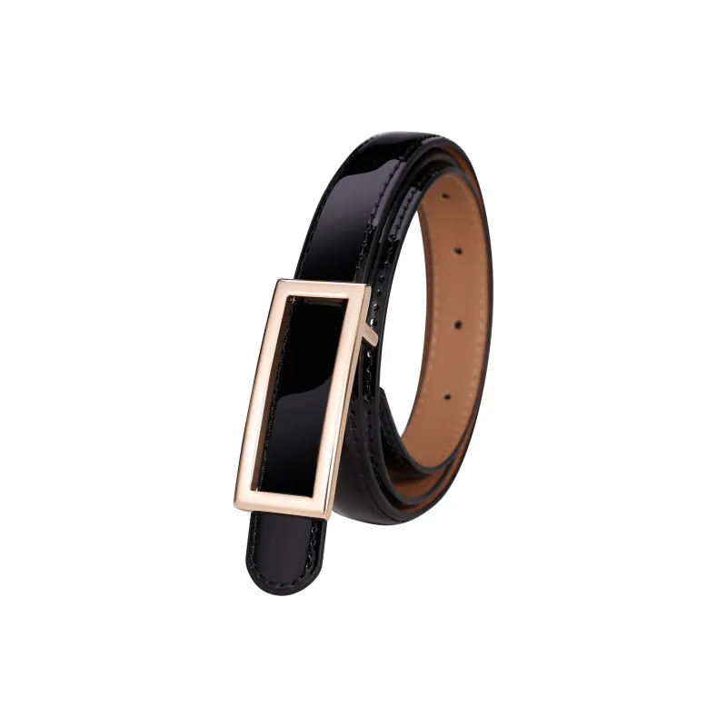Jaylen Oos Patent Leather Fashion Smooth Buckle Cow Leather Thin Belt Women's 1.9cm-0