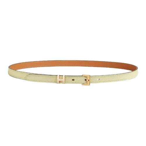HERMES Brand Logo Calfskin Leather Belts Women's Yellow Milton/Nata Width: 1.5cm