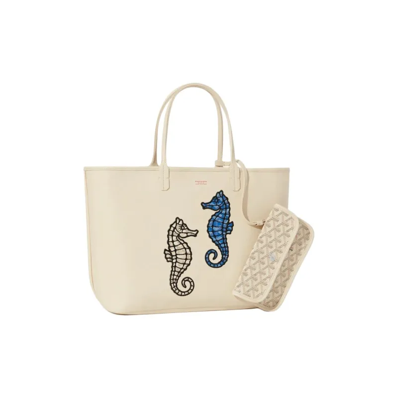 GOYARD Anjou Calfskin With Canvas Tote Bag Shopping Bag Handbag Shoulder Bag Women's Sand Stone-1