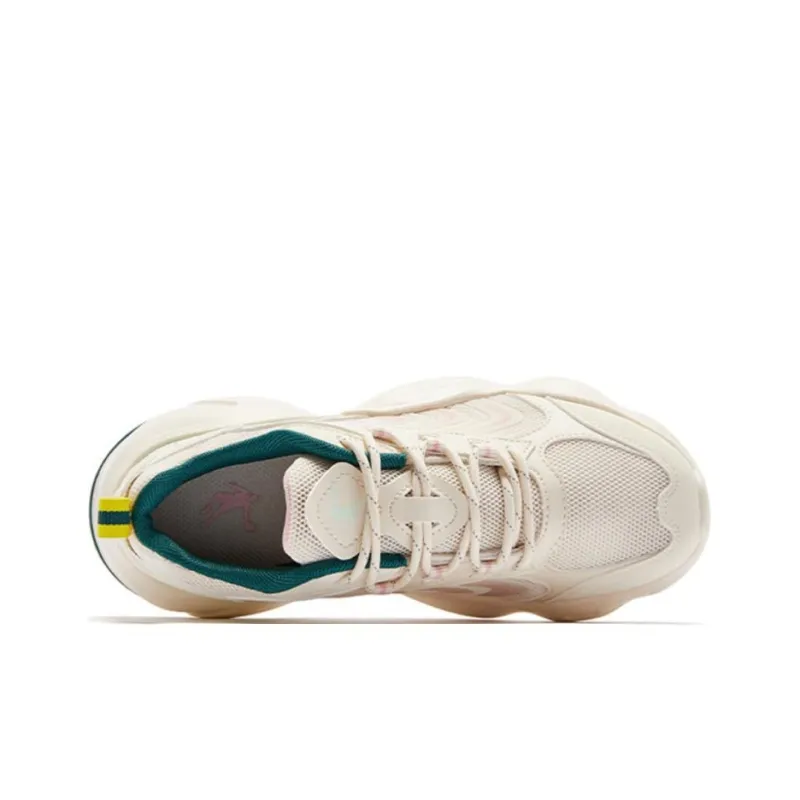 QIAODAN Anti Slip Wear Resistant Low Top Chunky Sneakers Women's Beige Green-4