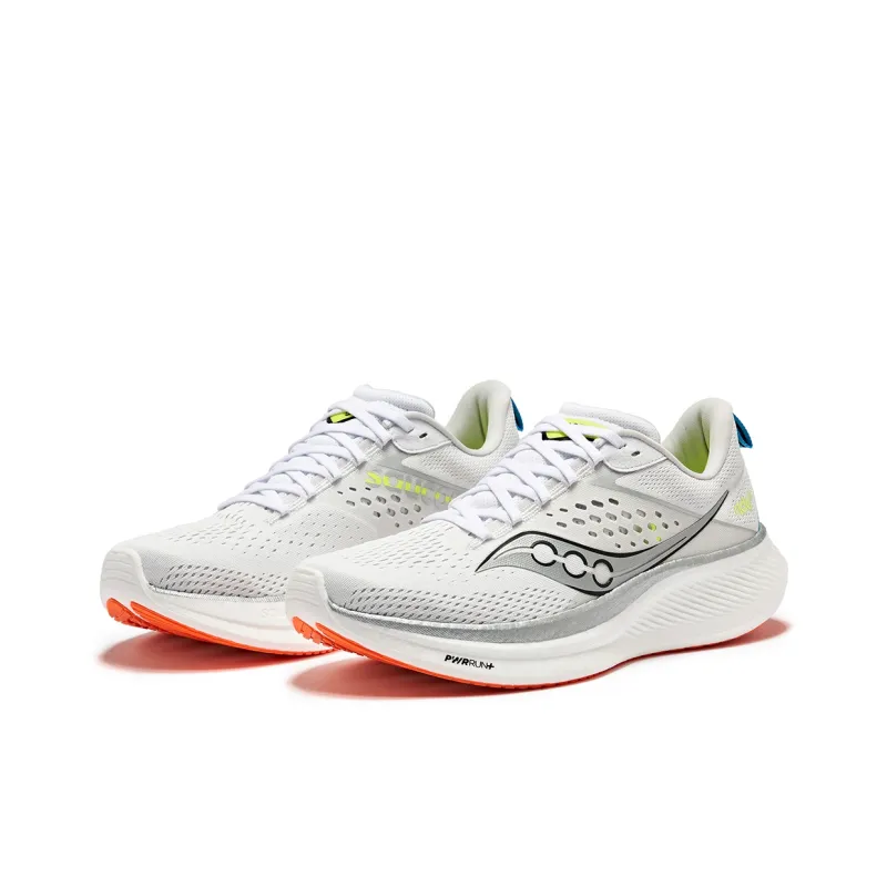 Saucony RIDE 17 Low Top Running Shoes Men's White Silver-2
