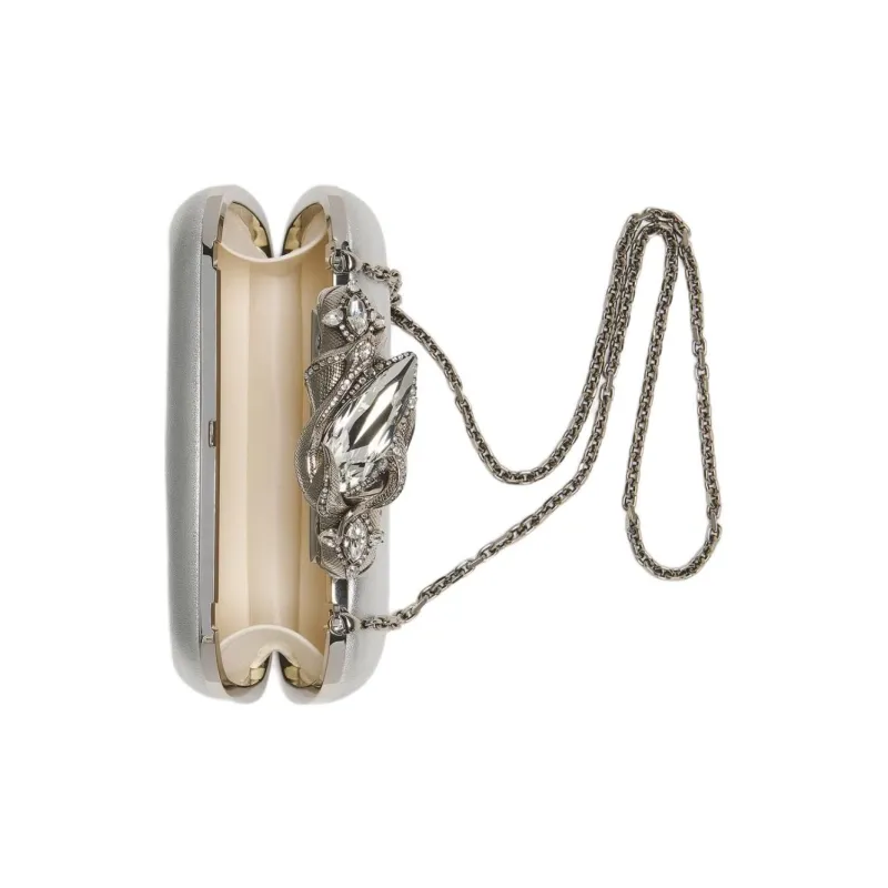 Alexander McQueen Lambskin One Shoulder Crossbody Clutches Women's Silver-3