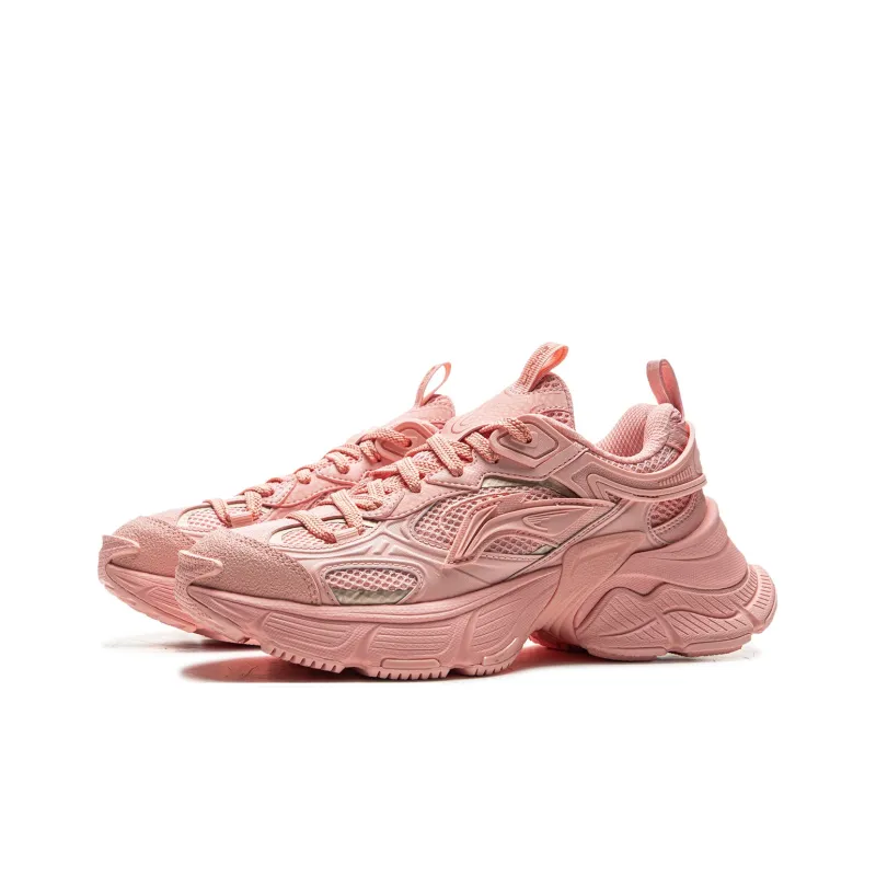 LiNing Star Shock Absorbers Slip Resistant, Abrasion Resistant, Breathable Low Top Chunky Sneakers Women's Pink Orange-2