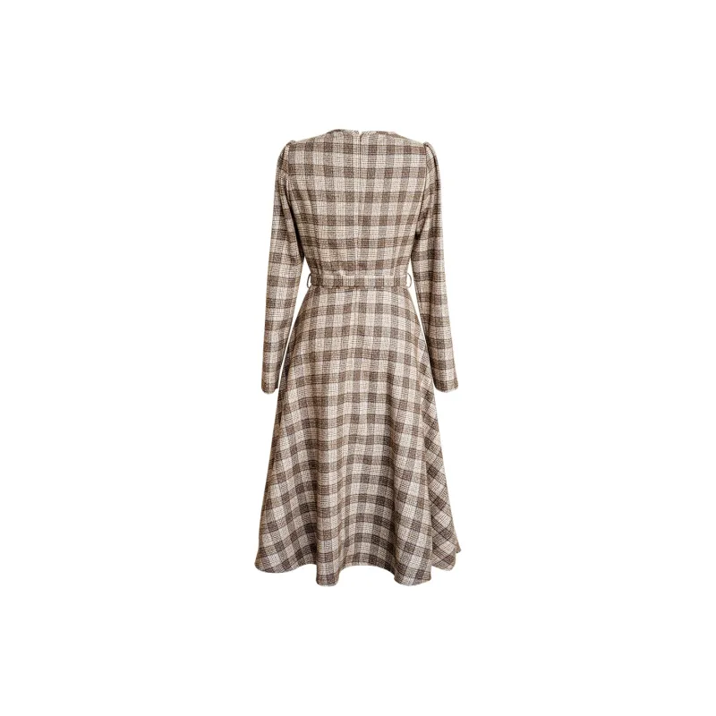 ROEYSHOUSE Long Sleeved Dresses Women's Plaid-1