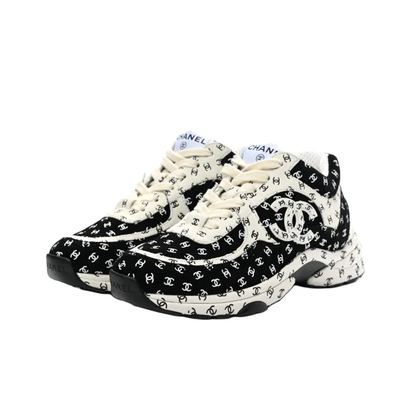 CHANEL Suede Trainer Printed Cc Black Women's-3
