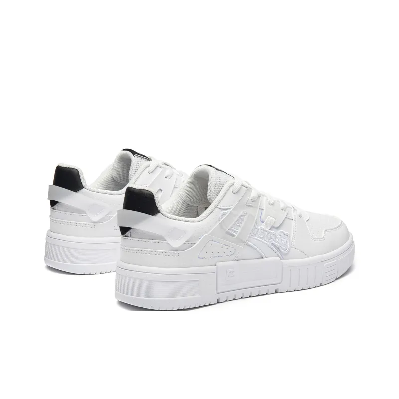QIAODAN Anti Slip Wear Resistant Low Top Skateboard Shoes Women's White Black-2
