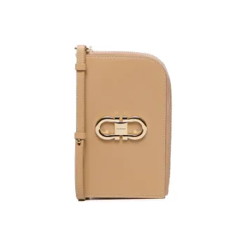 FERRAGAMO GANCINI Cow Leather Cell Phone Pouch Shoulder Bag Crossbody Bag Wallet Women's Brown